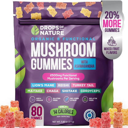 Organic & Functional Mushroom Gummies with Ashwagandha | 80 Gummies